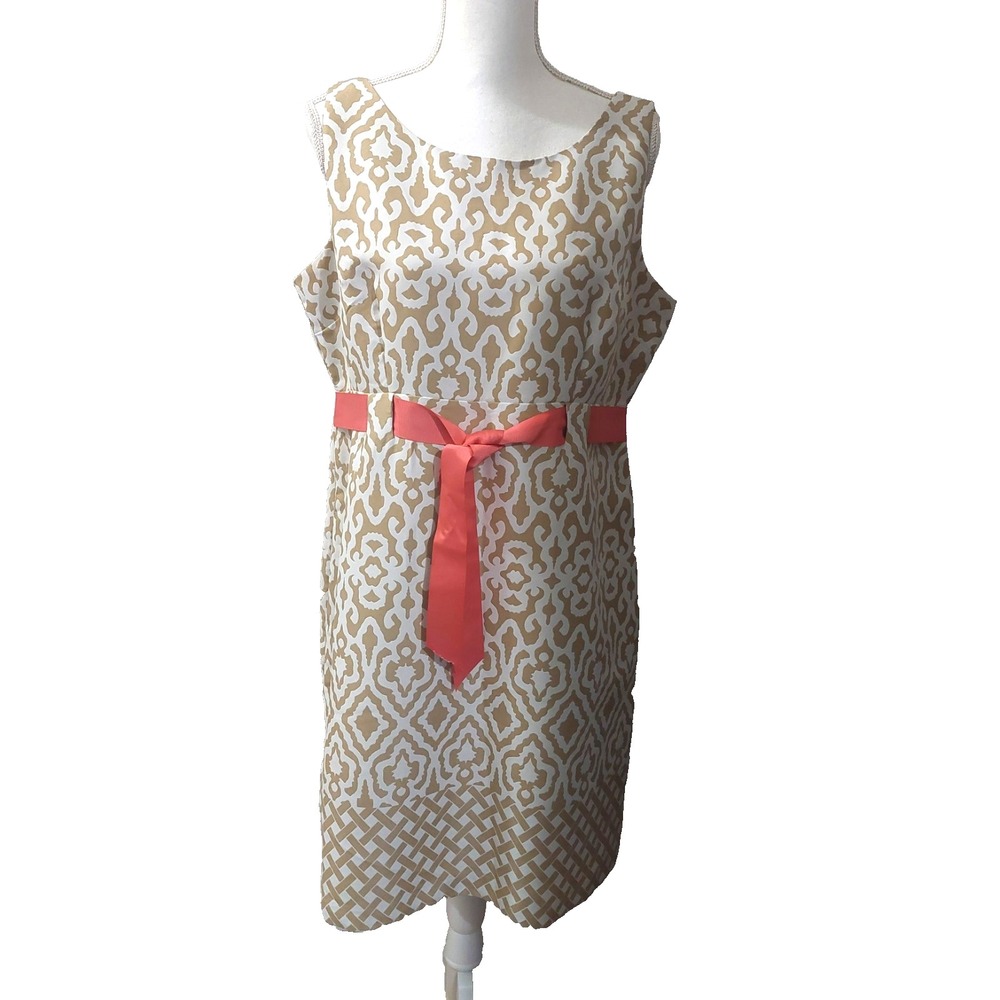 J Howard Womens Sheath Dress Size 14 Sleeveless Lined Tie Waist Belt Dressy